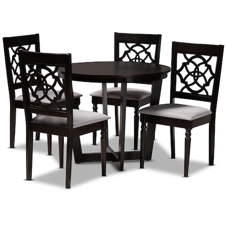 Baxton Studio Valerie Grey Upholstered and Dark Brown Wood 5-Piece Dining Set 172-9730-10898